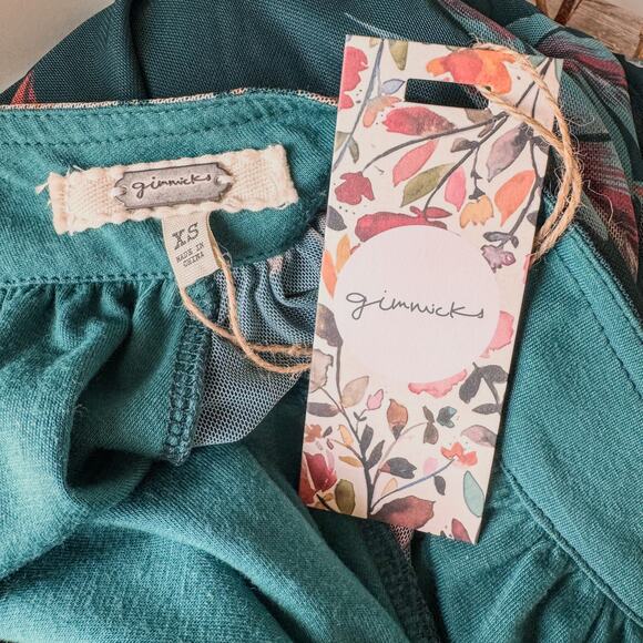 NWT-Gimmicks by Buckle, Leaf Print Mesh Henley Long Sleeve Top, Women’s X-Small - Picture 7 of 12